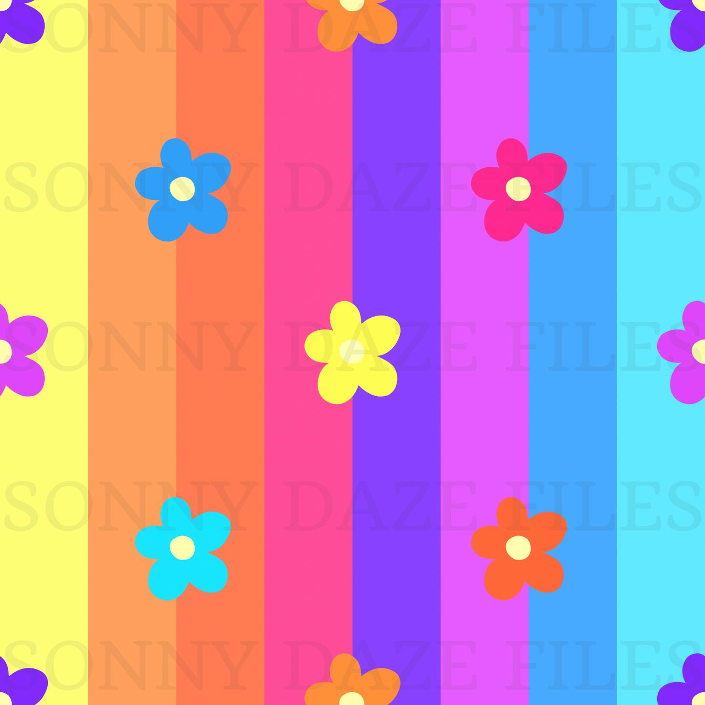 Rainbow flowers on stripes