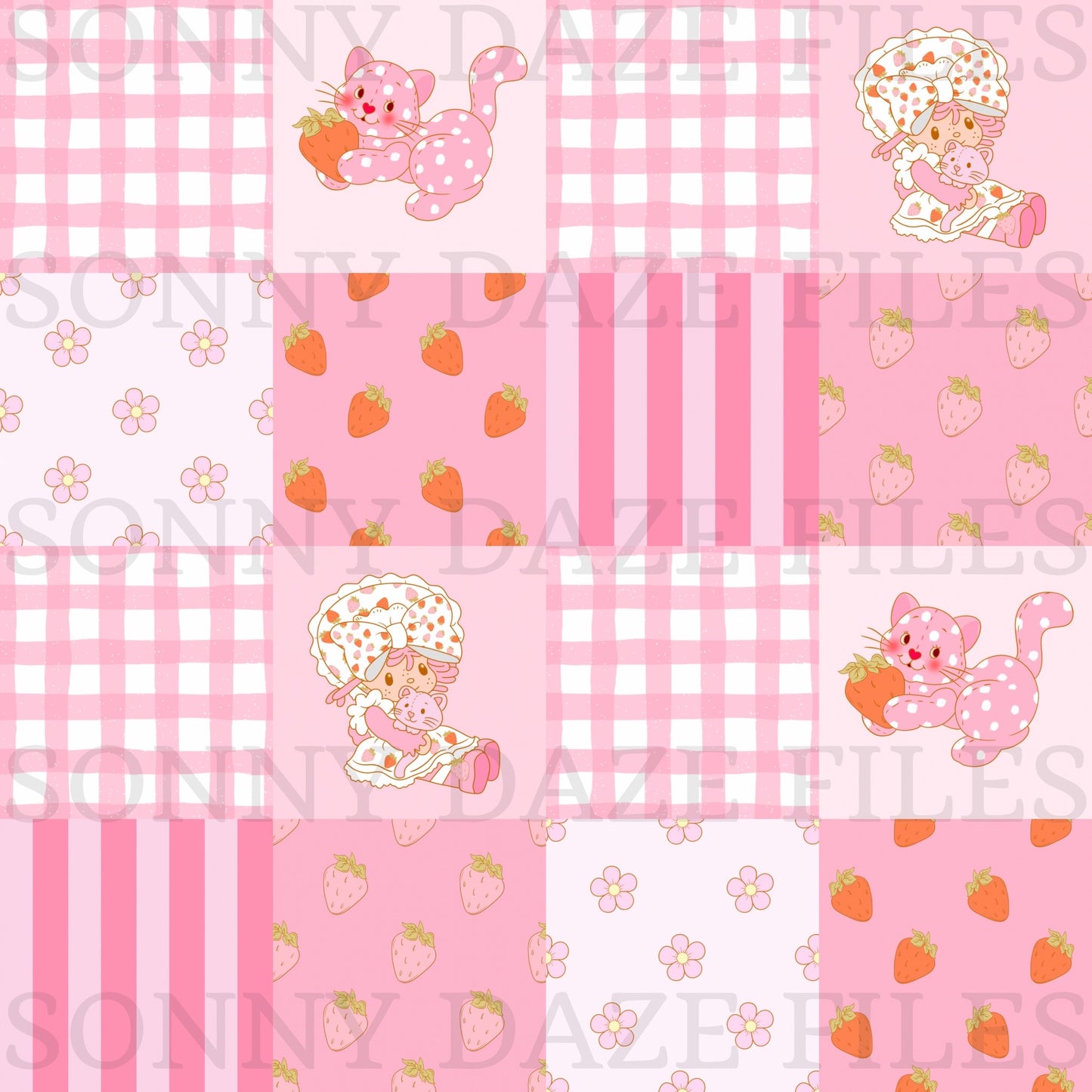 Strawberry girl checkered patchwork
