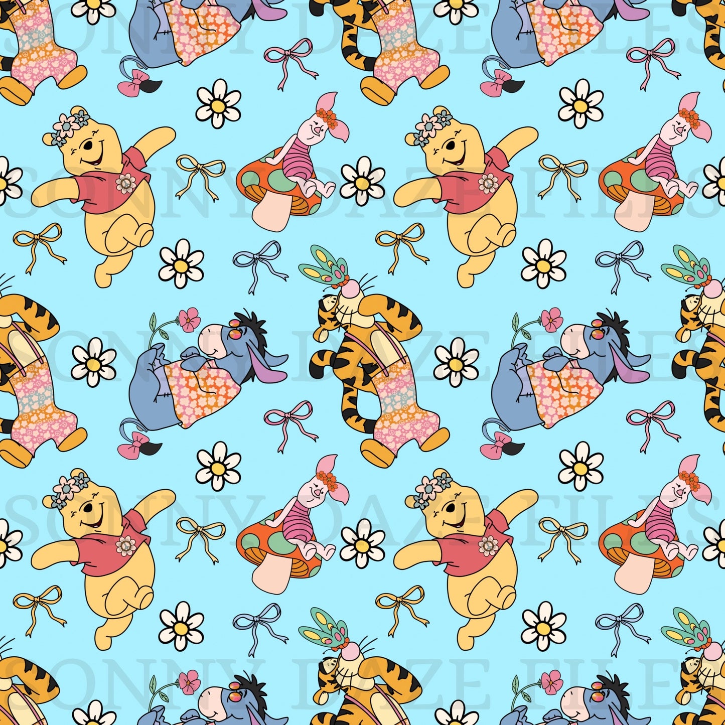 Honey bear and friends with flowers and bows