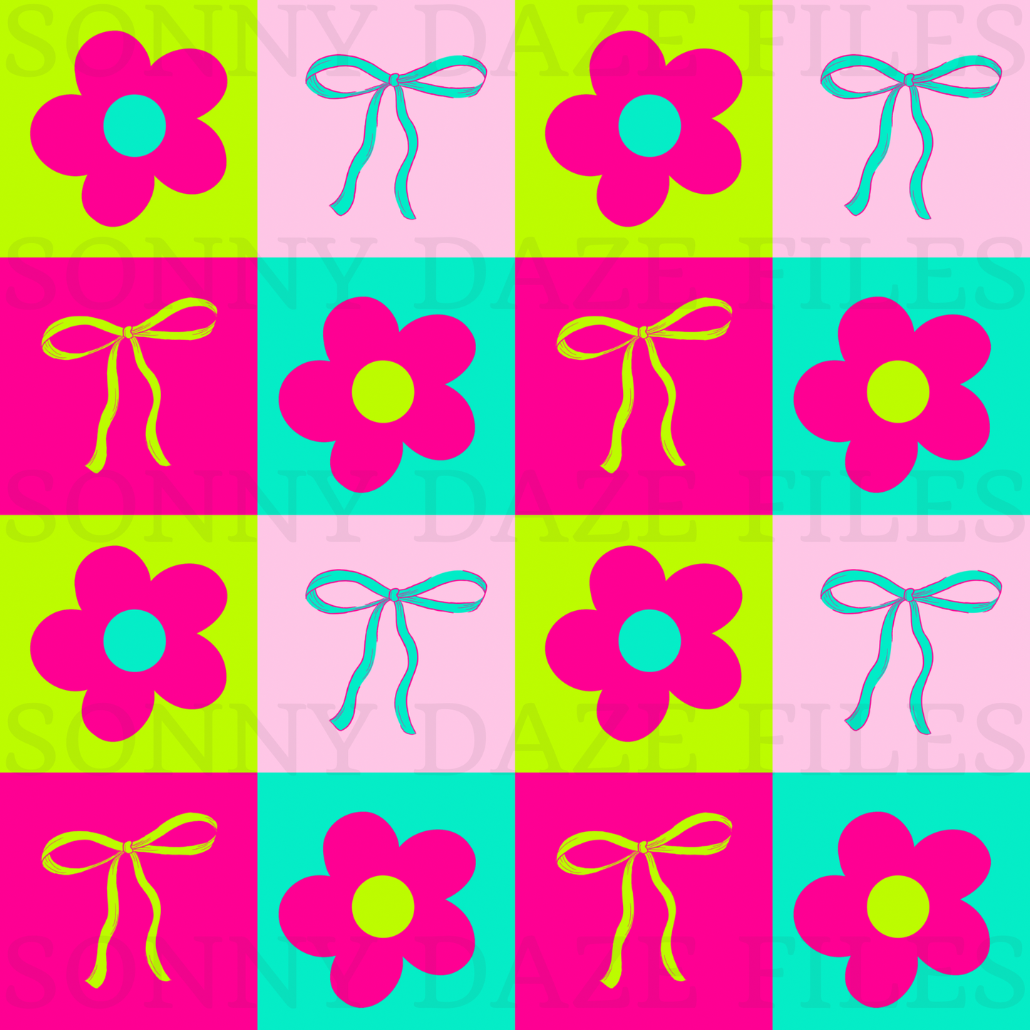 Retro flower and bows checkered