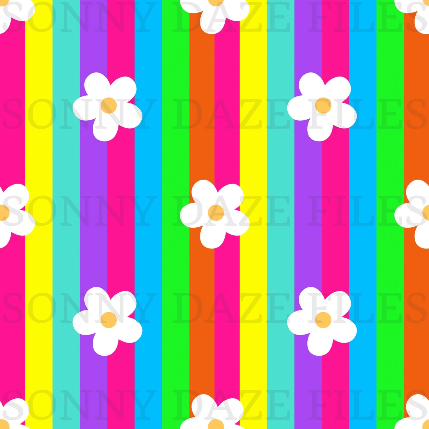 Flowers on rainbow stripes