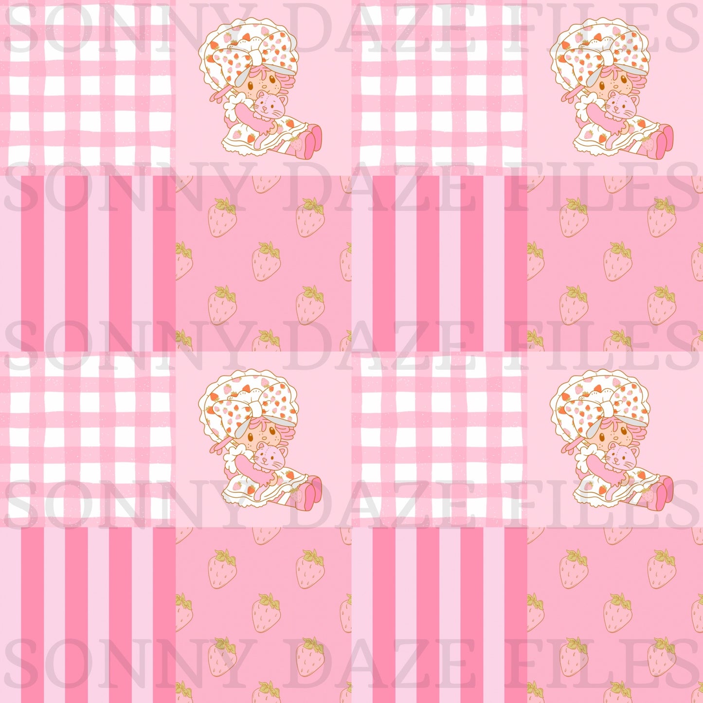 Strawberry girl checkered patchwork