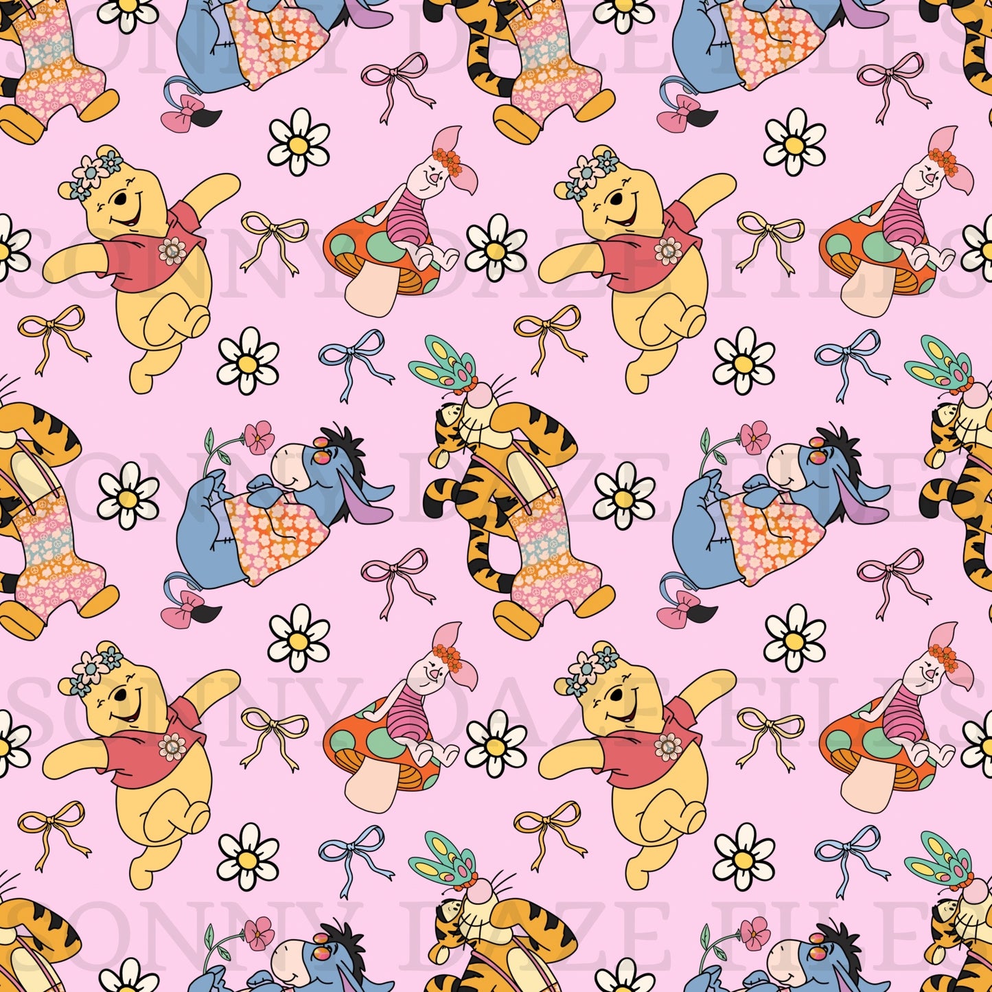 Honey bear and friends with flowers and bows
