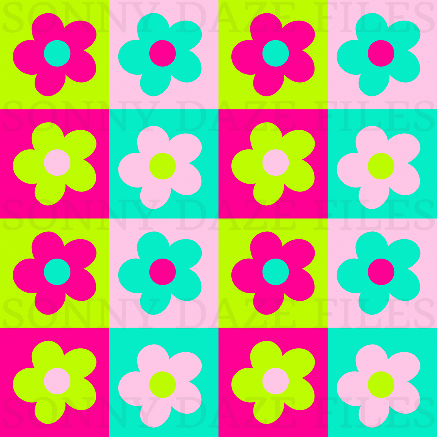 Neon flower checkered