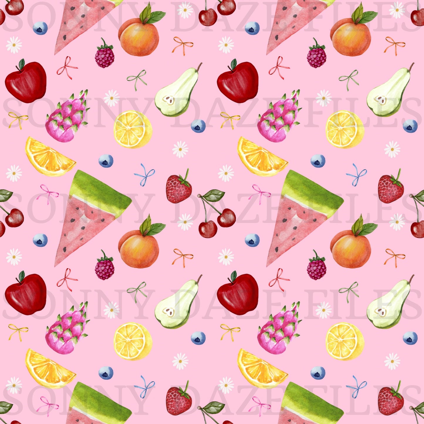 Fruits with bows and flowers