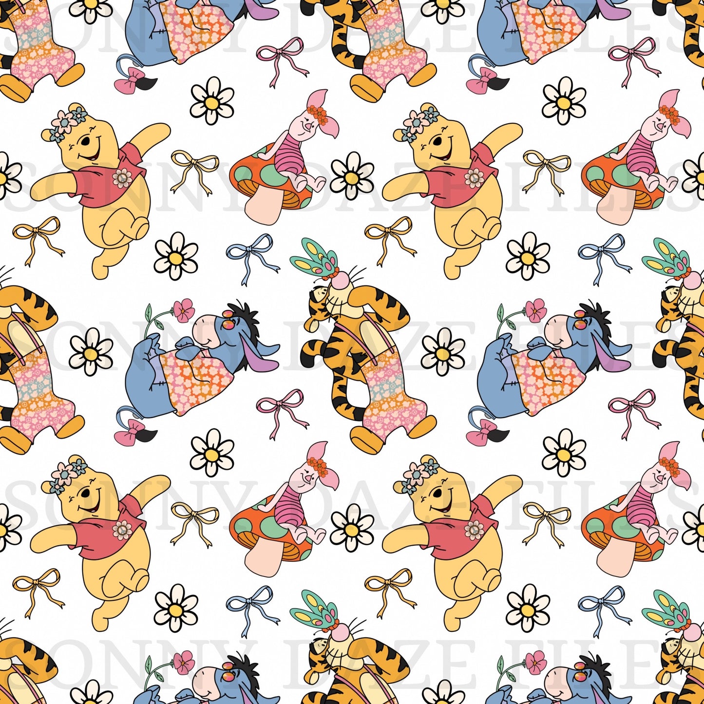Honey bear and friends with flowers and bows