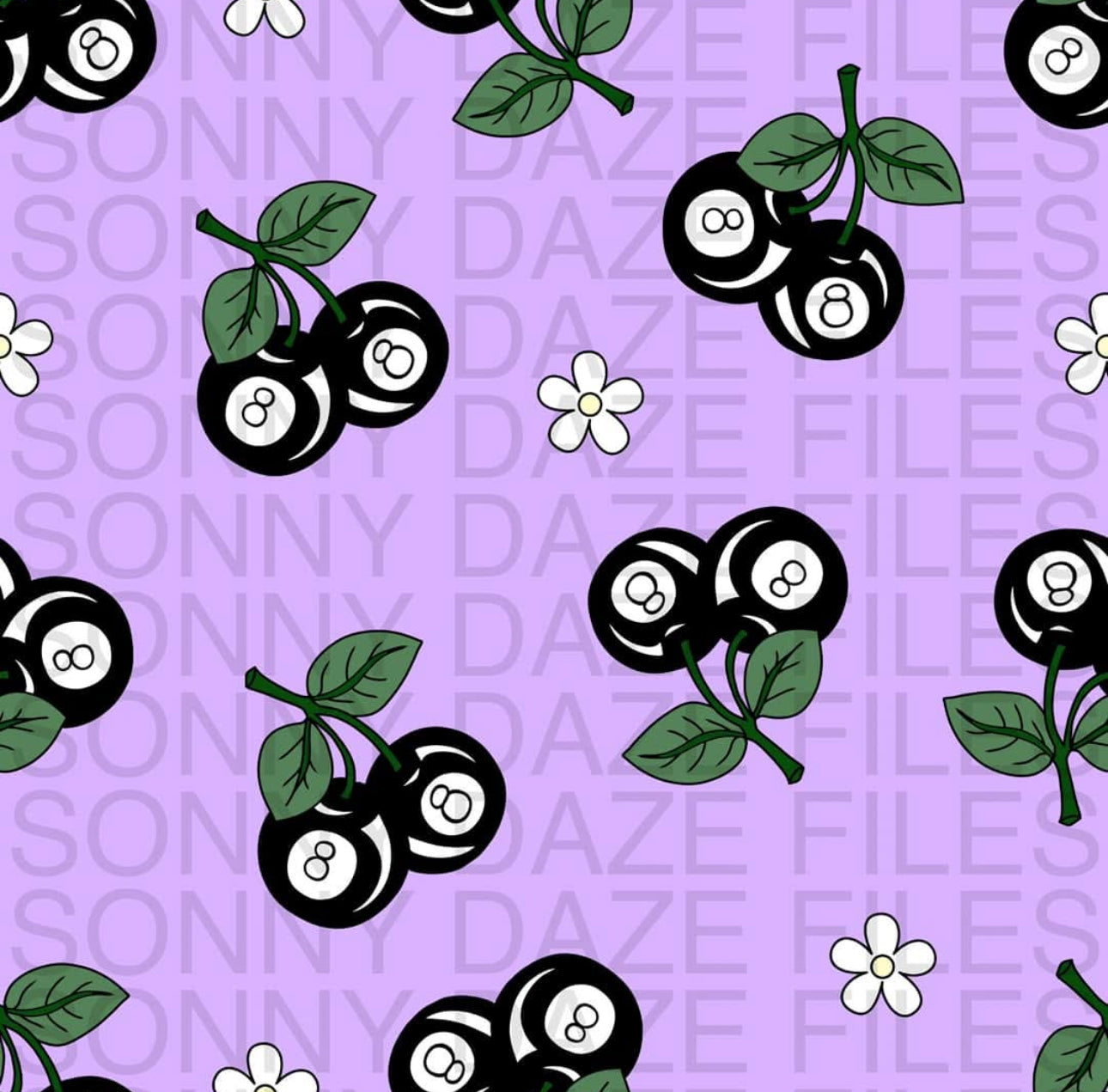 8 ball cherries and flowers purple