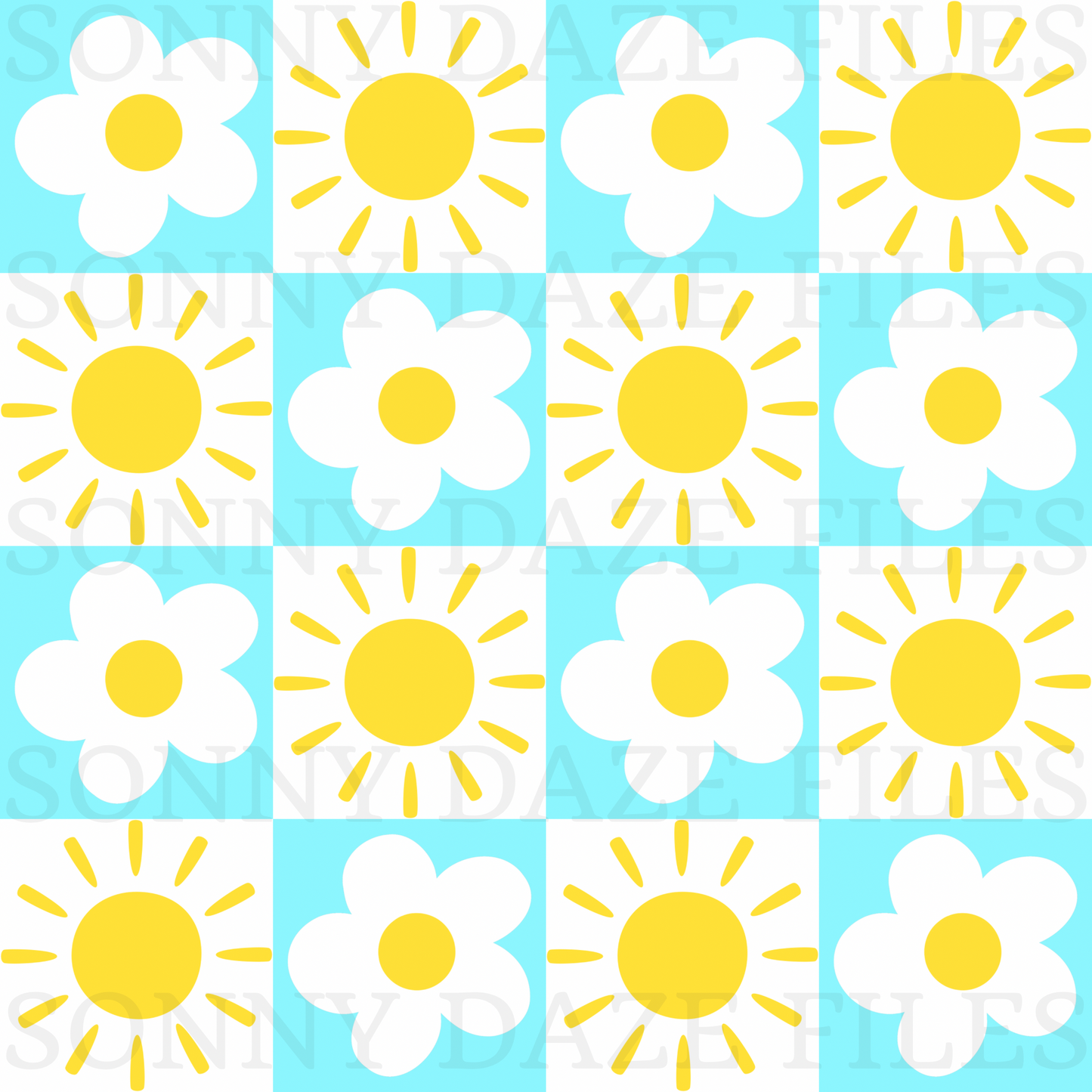 Checkered sun and flowers