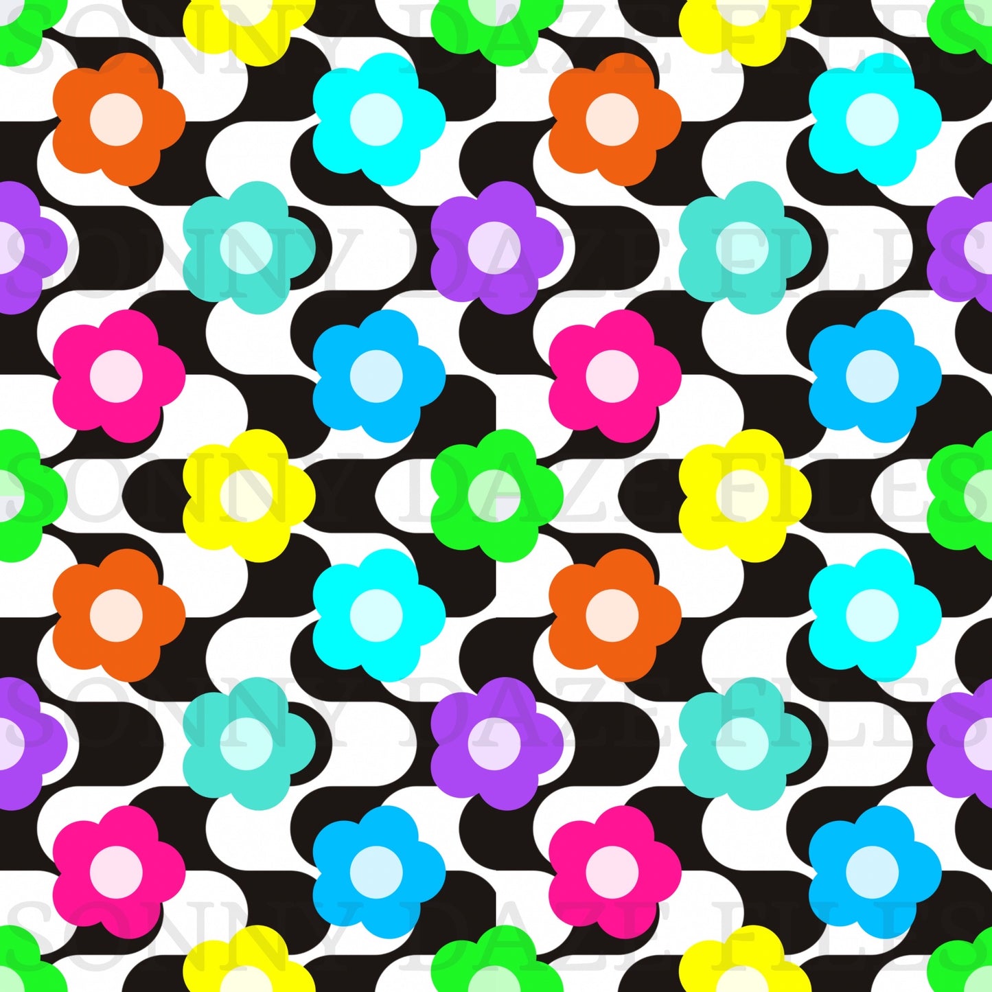 flowers and wavy stripes