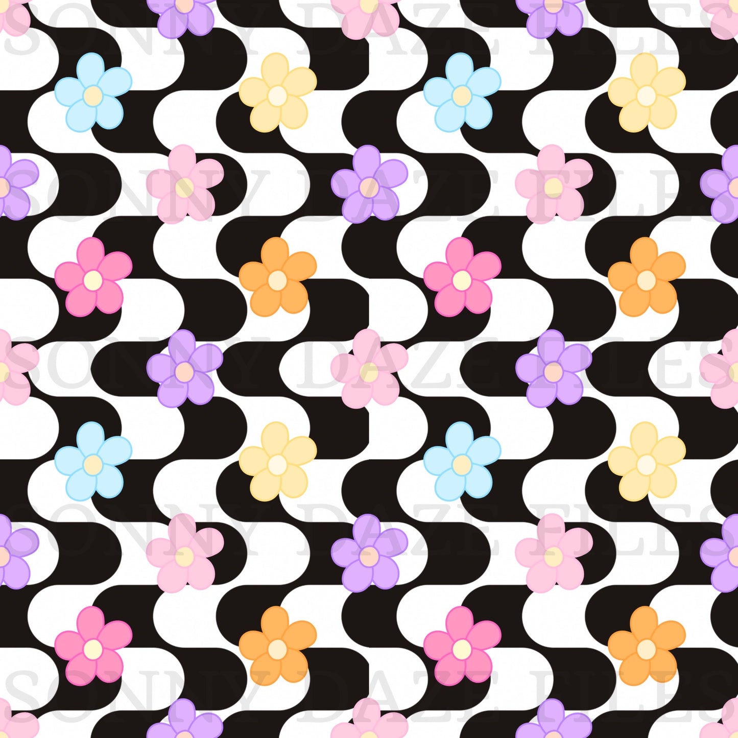 flowers and wavy stripes