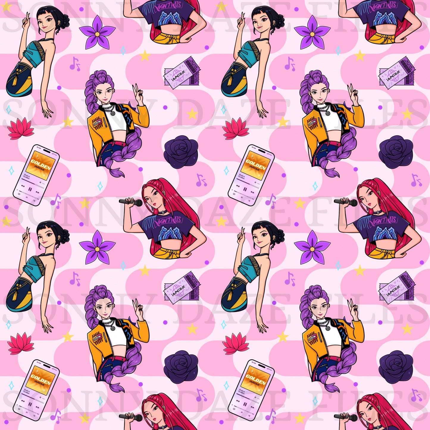 Hunter girls pink wavy background