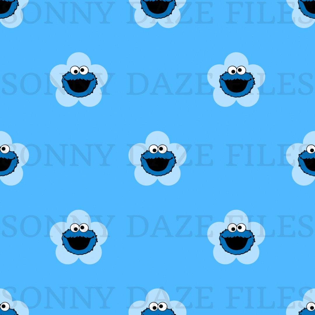 Blue puppet monster flower and stripes