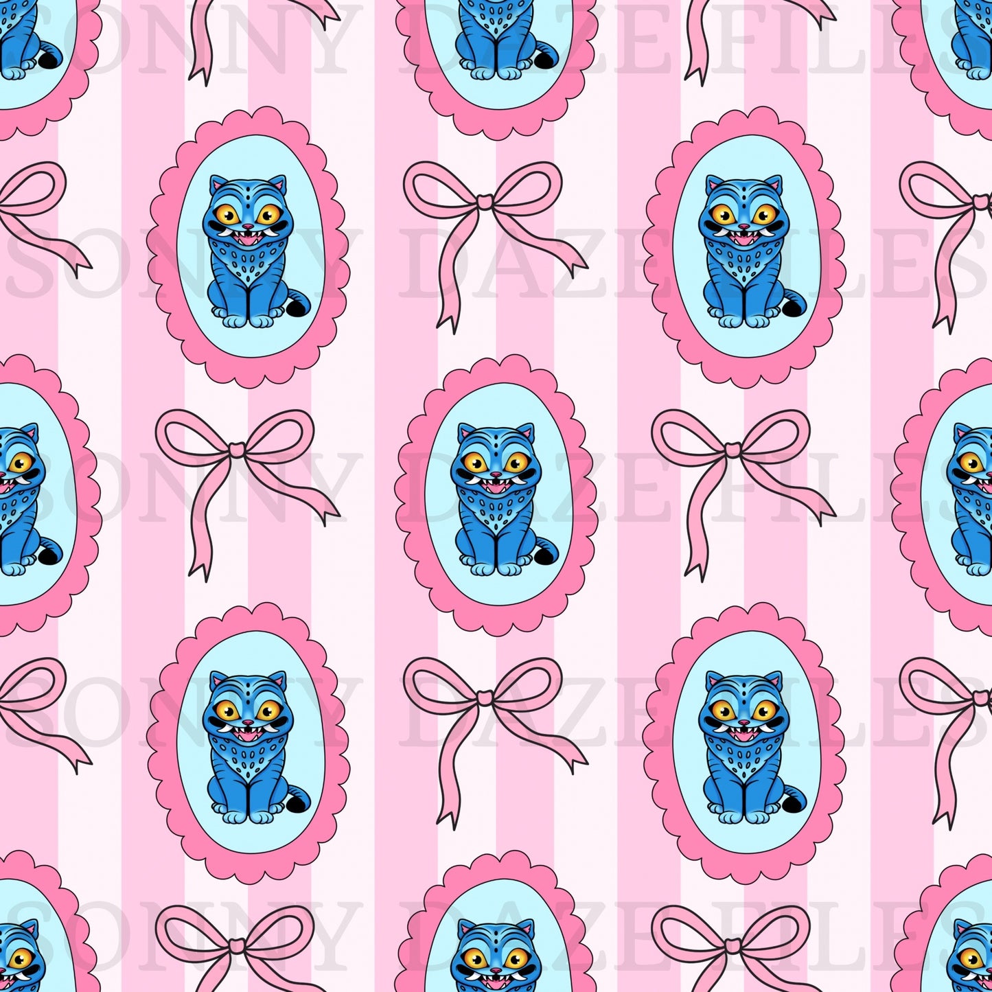 Blue demon cat pink stripes