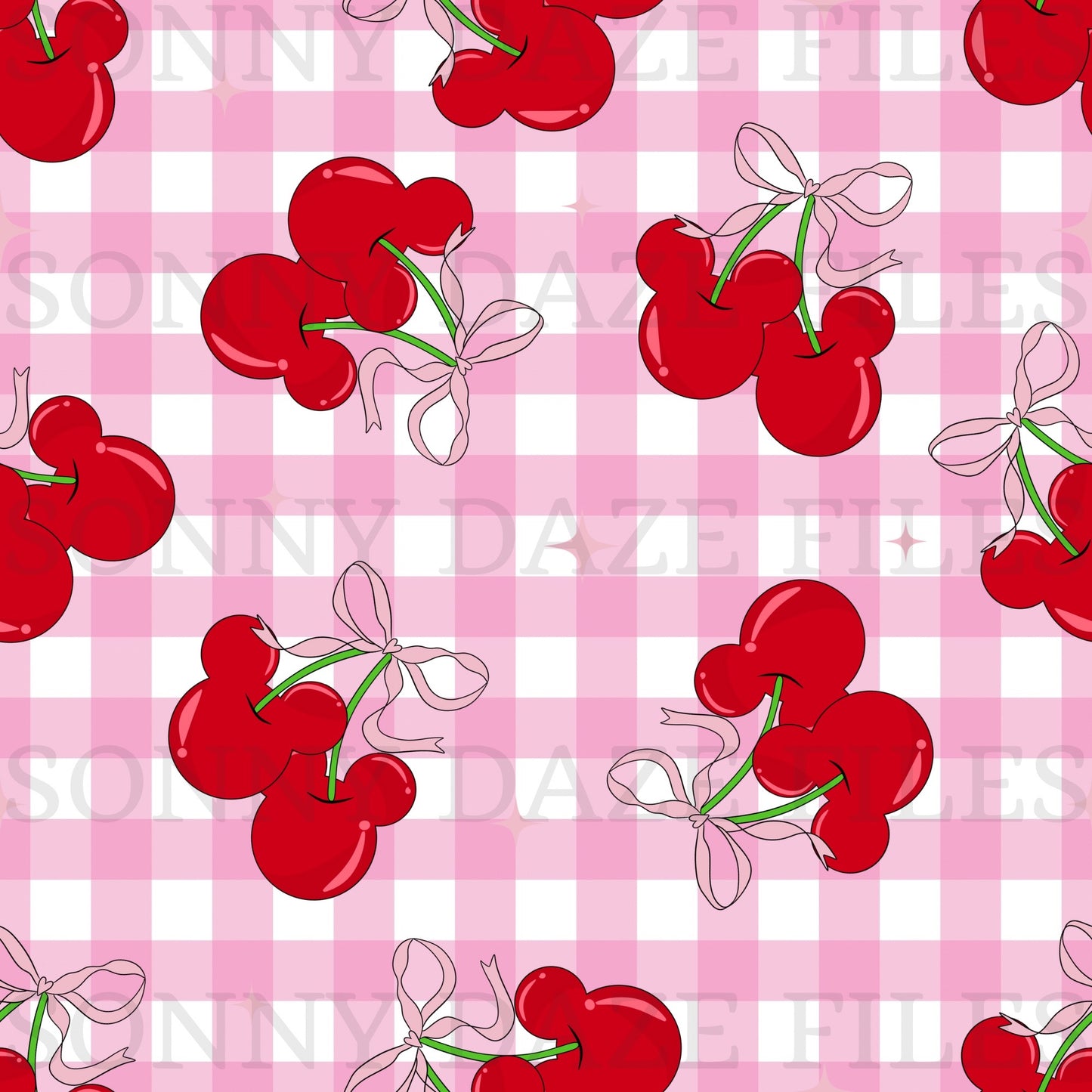 Mouse cherries pink gingham