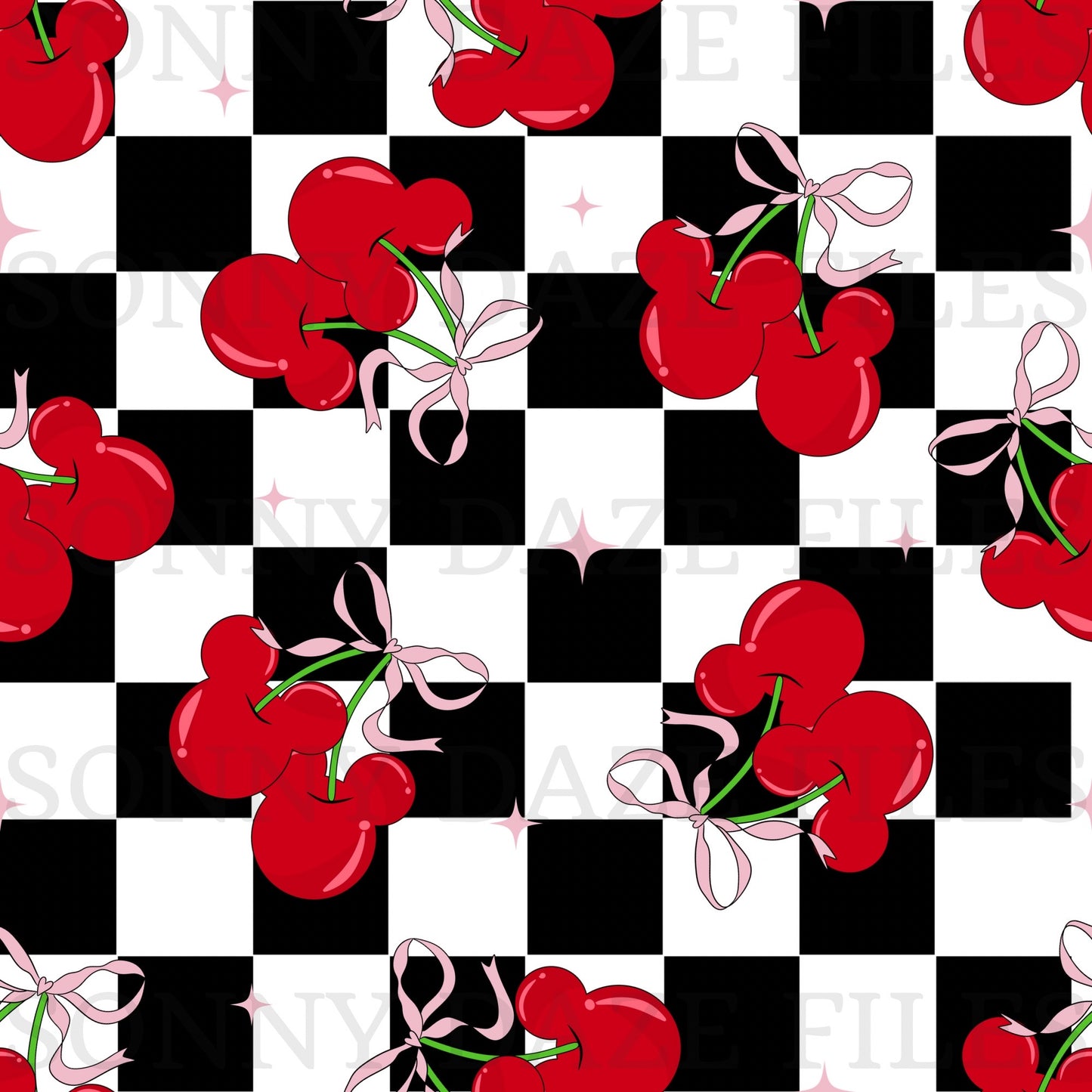 Mouse cherries pink checkered