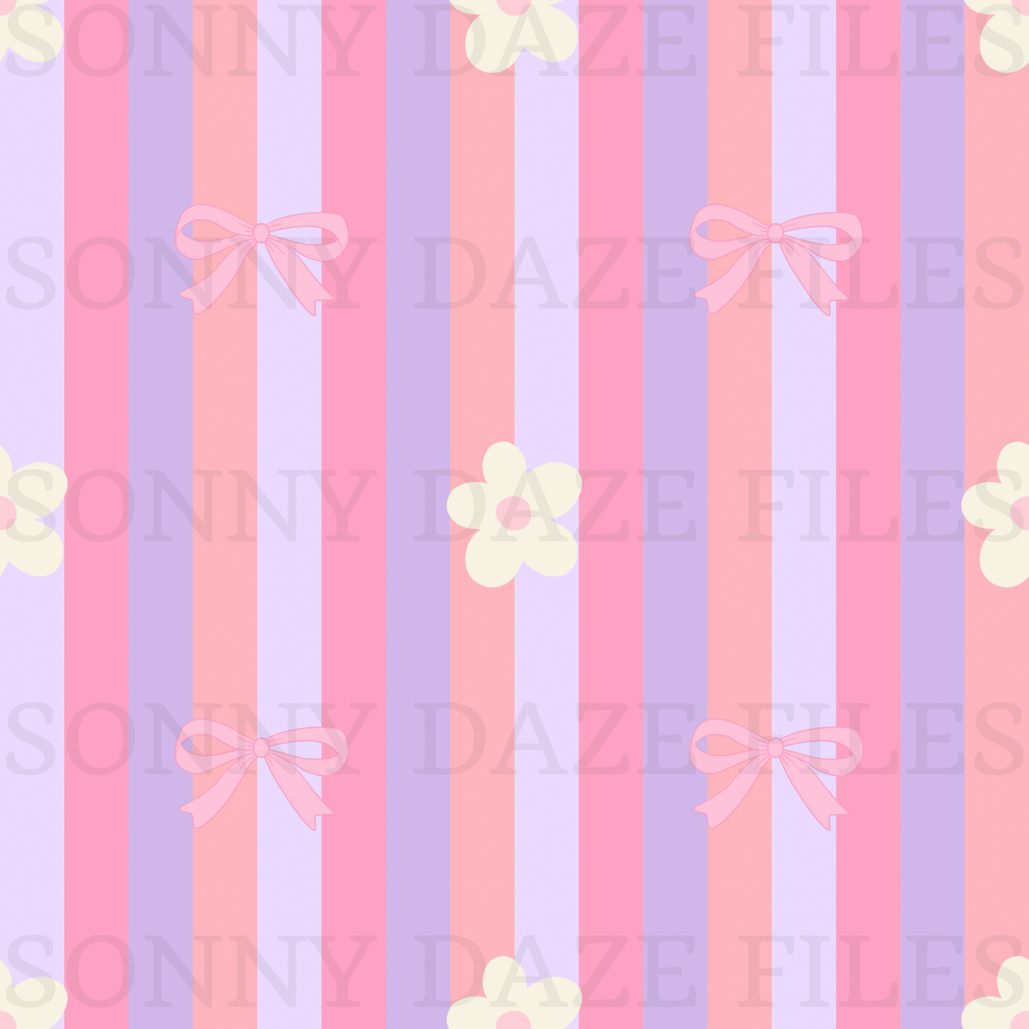 Coquette bows and flowers on stripes