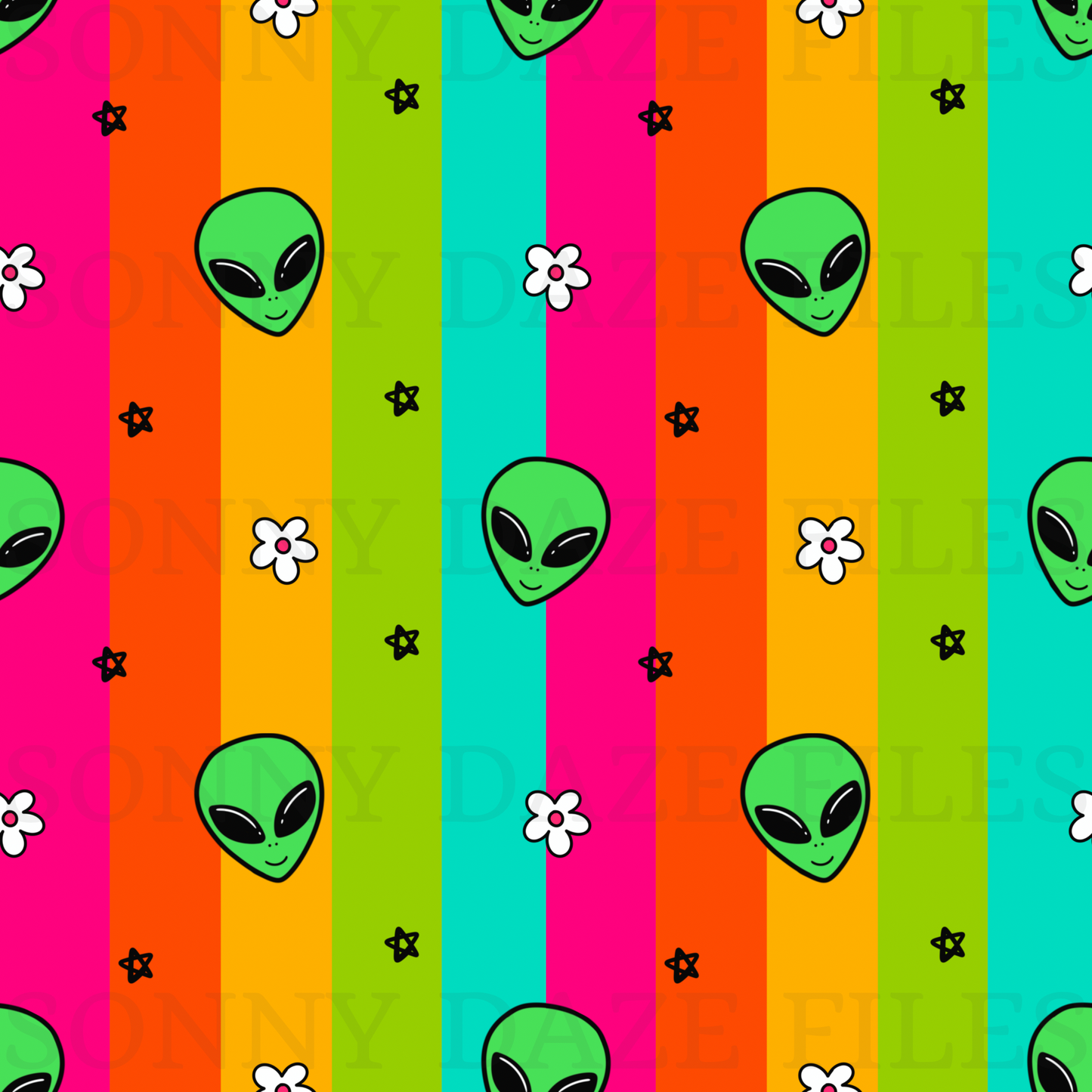 Aliens on rainbow stripes
