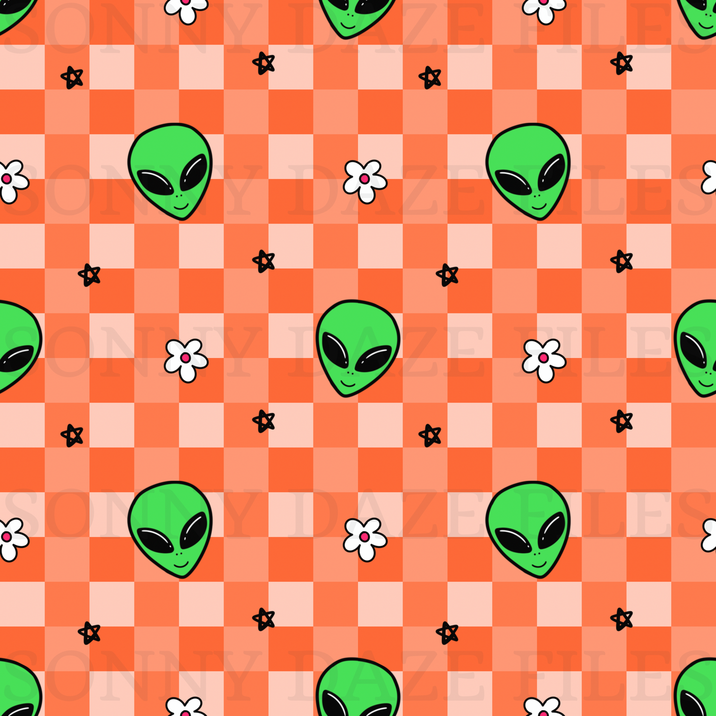 Aliens on orange checkered