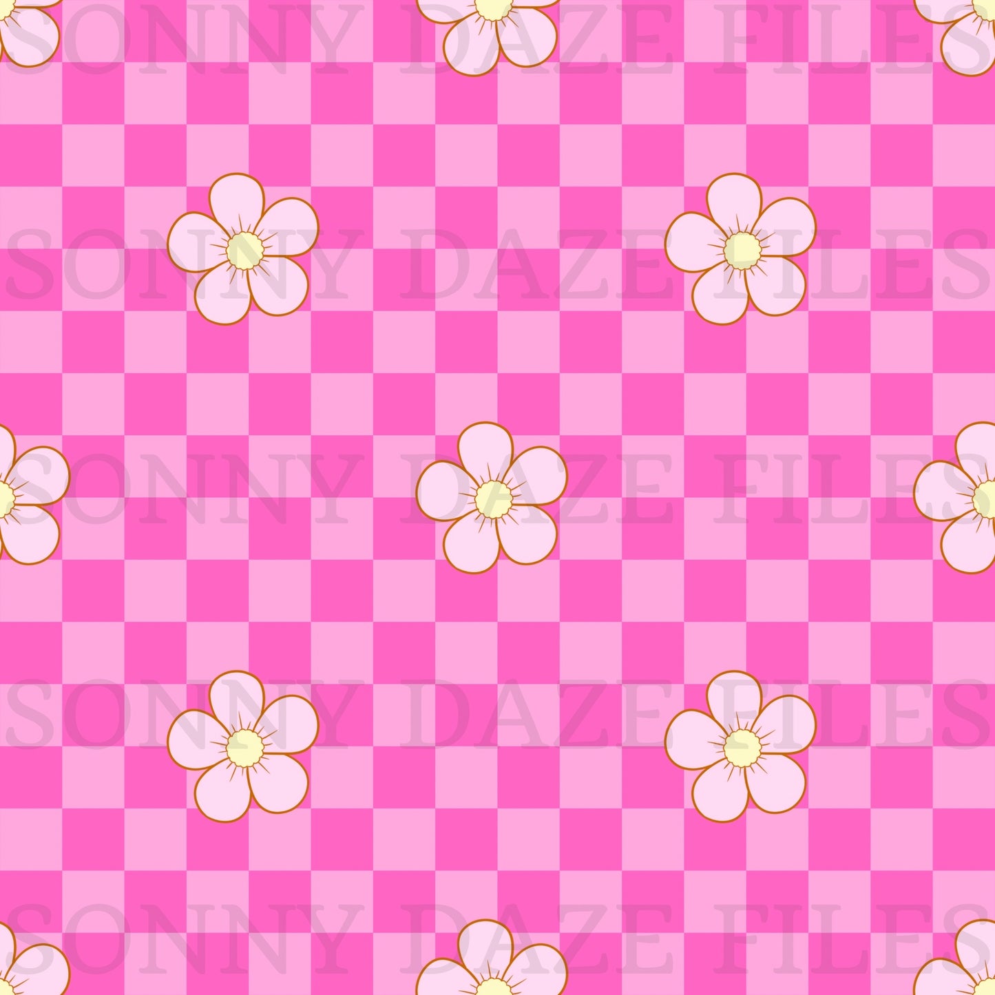 Simple pink flowers on checkered