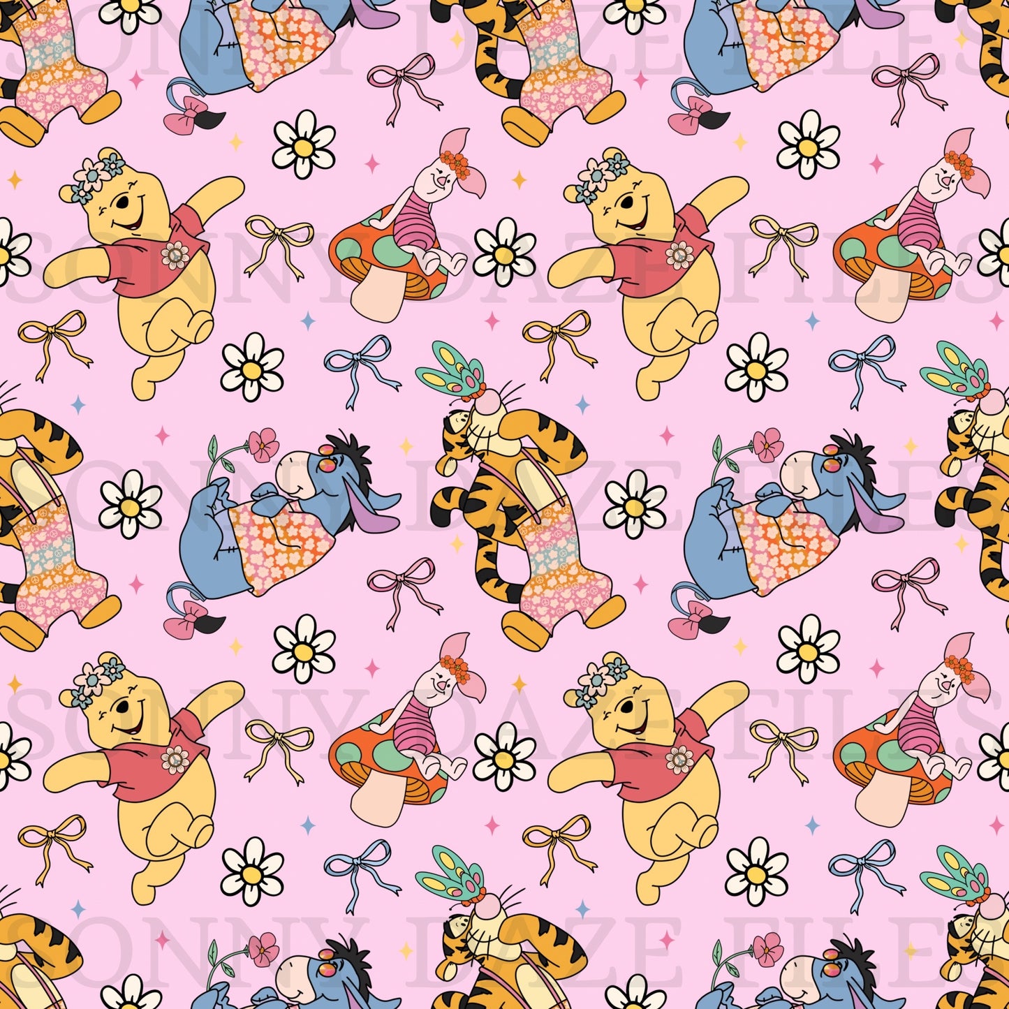 Honey bear & friends bows/flowers/stars