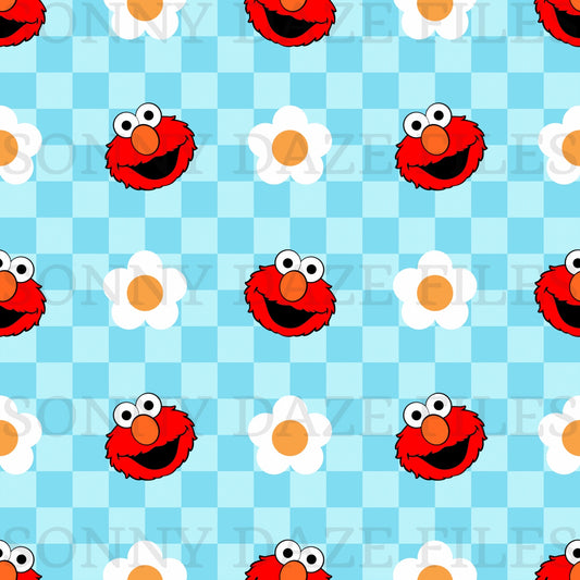 Little red monster checkered blue