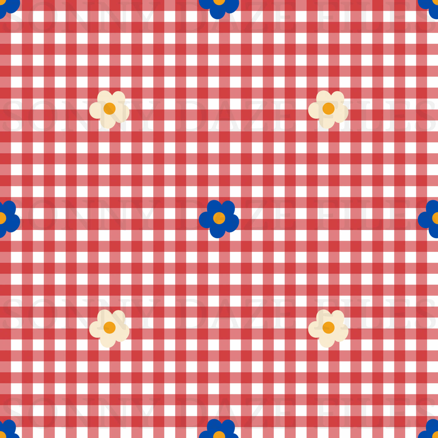 RWB flowers on gingham