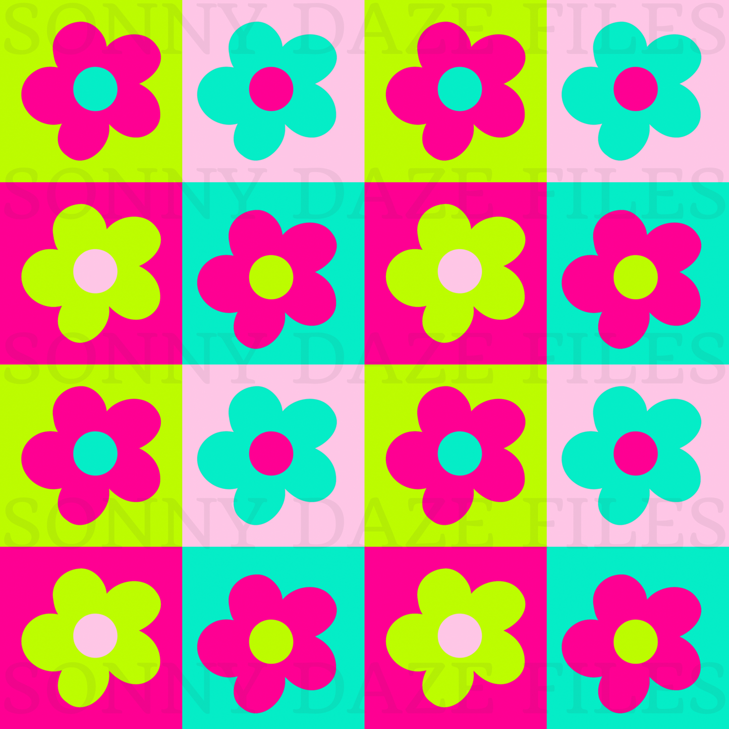 Retro flower checkered