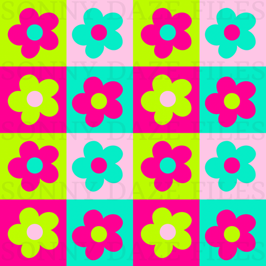 Retro flower checkered