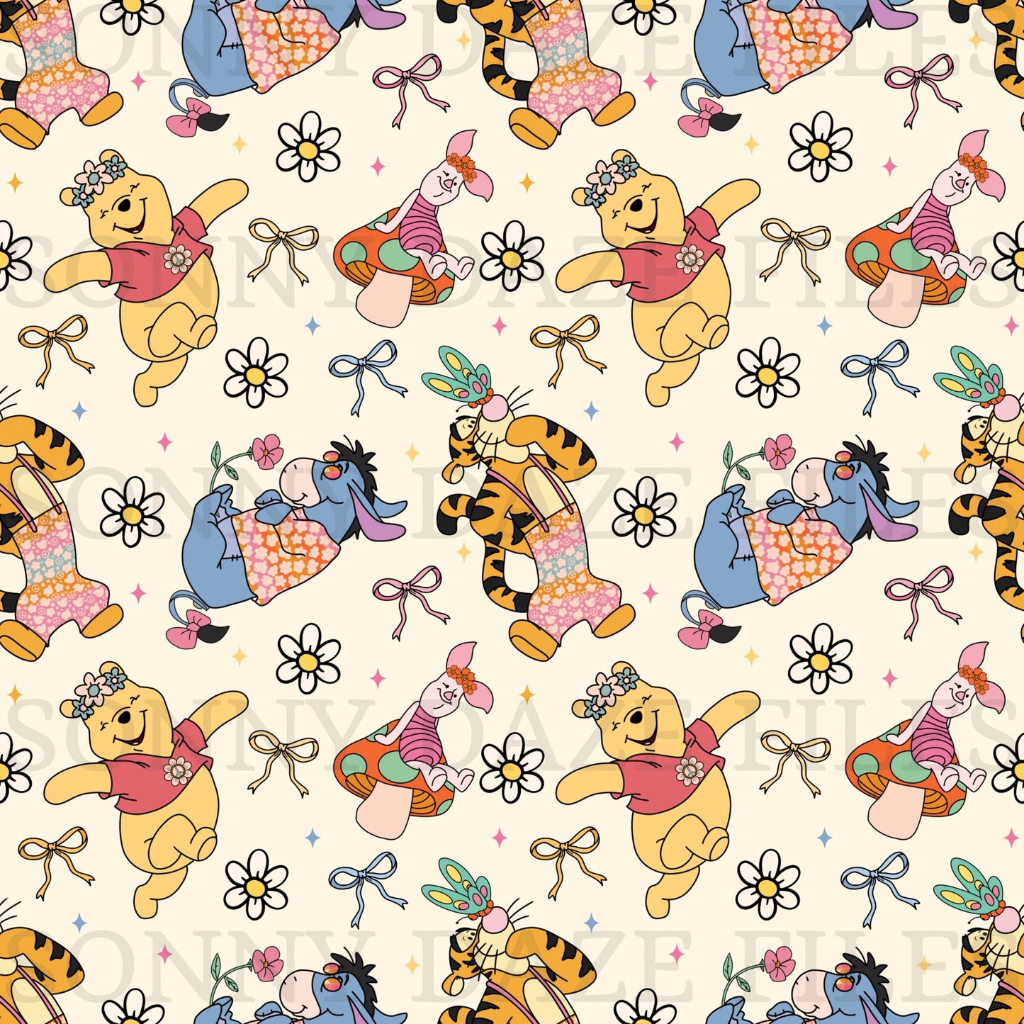 Honey bear & friends bows/flowers/stars