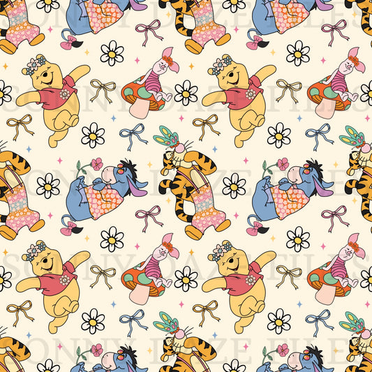 Honey bear & friends bows/flowers/stars