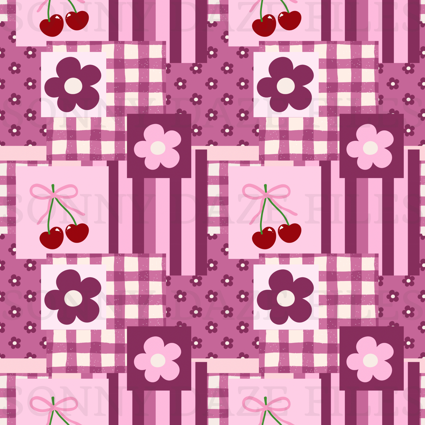 Cherry floral patchwork and cherries cord
