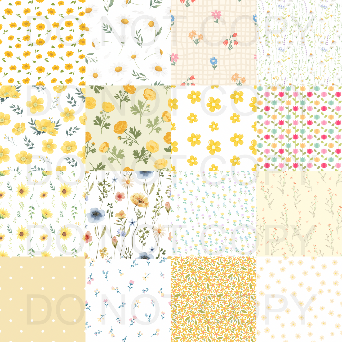 Yellow floral checkered patchwork