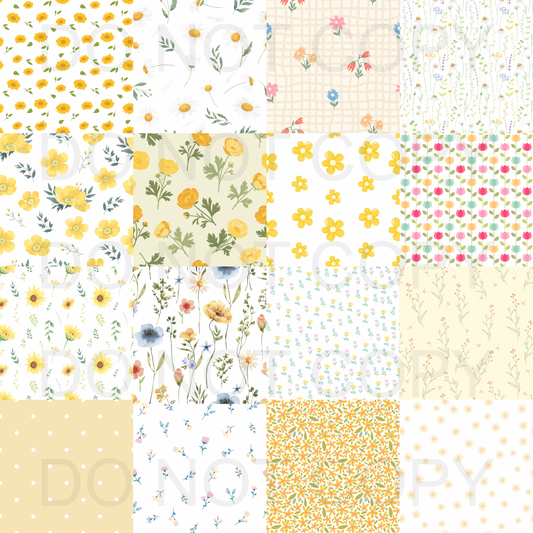 Yellow floral checkered patchwork
