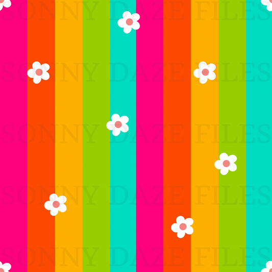 Flowers on rainbows stripes