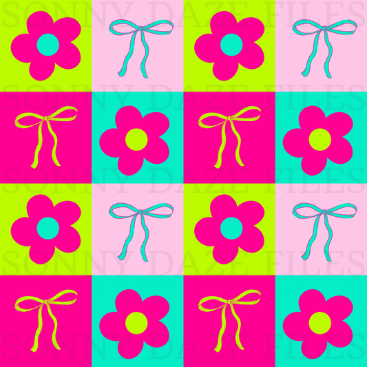 Retro flower and bows checkered