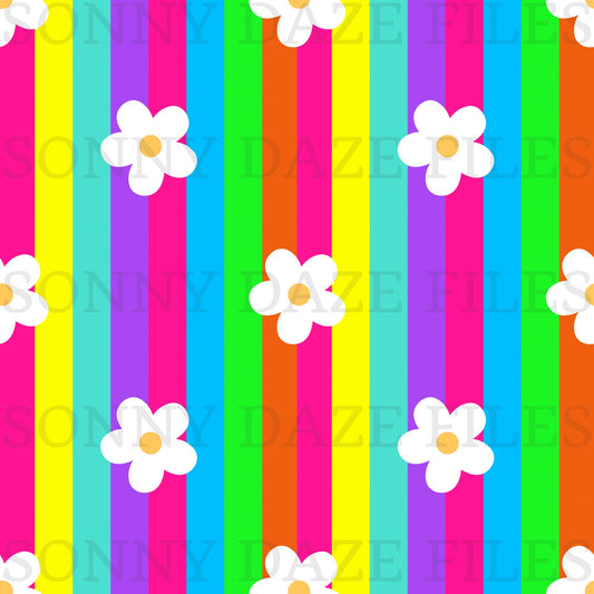 Flowers on rainbow stripes