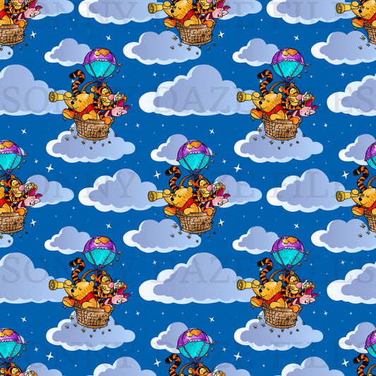 Yellow bear and friends hot air balloon