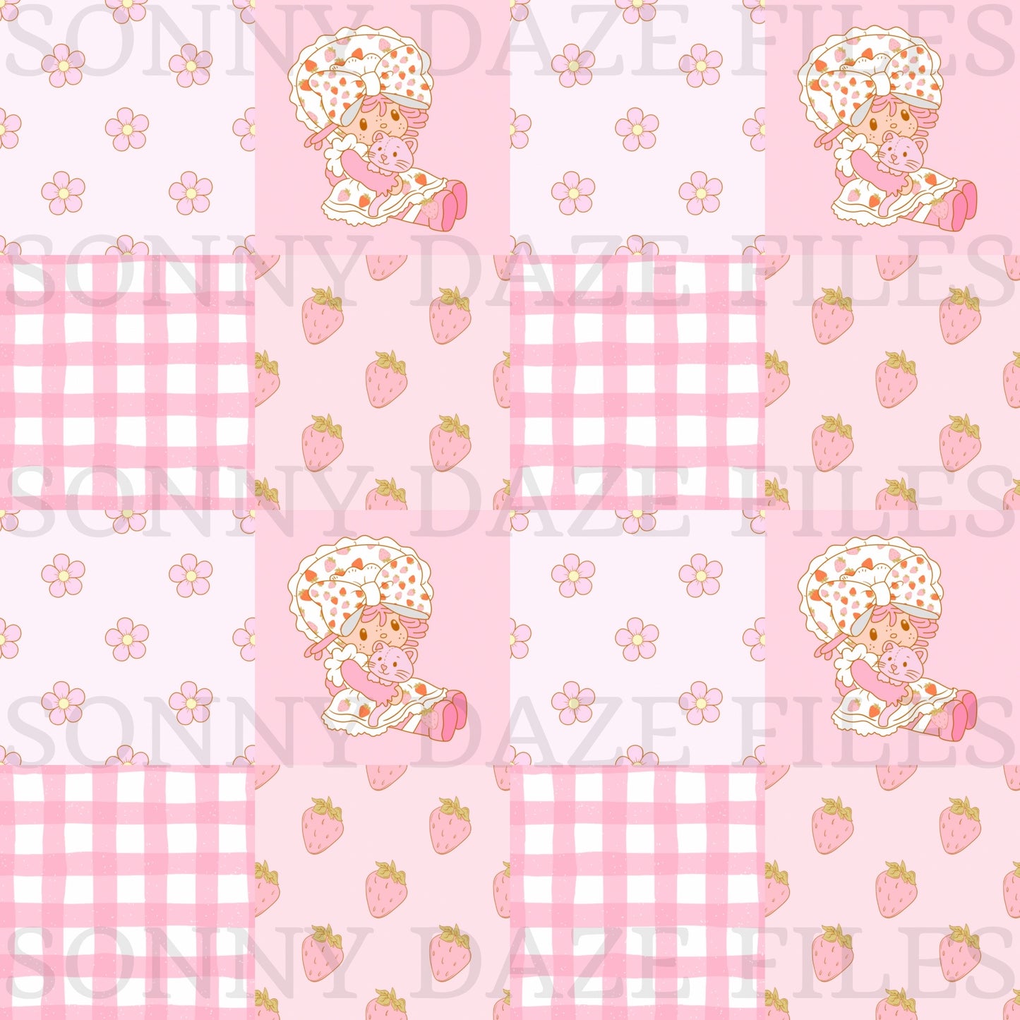 Strawberry girl checkered patchwork