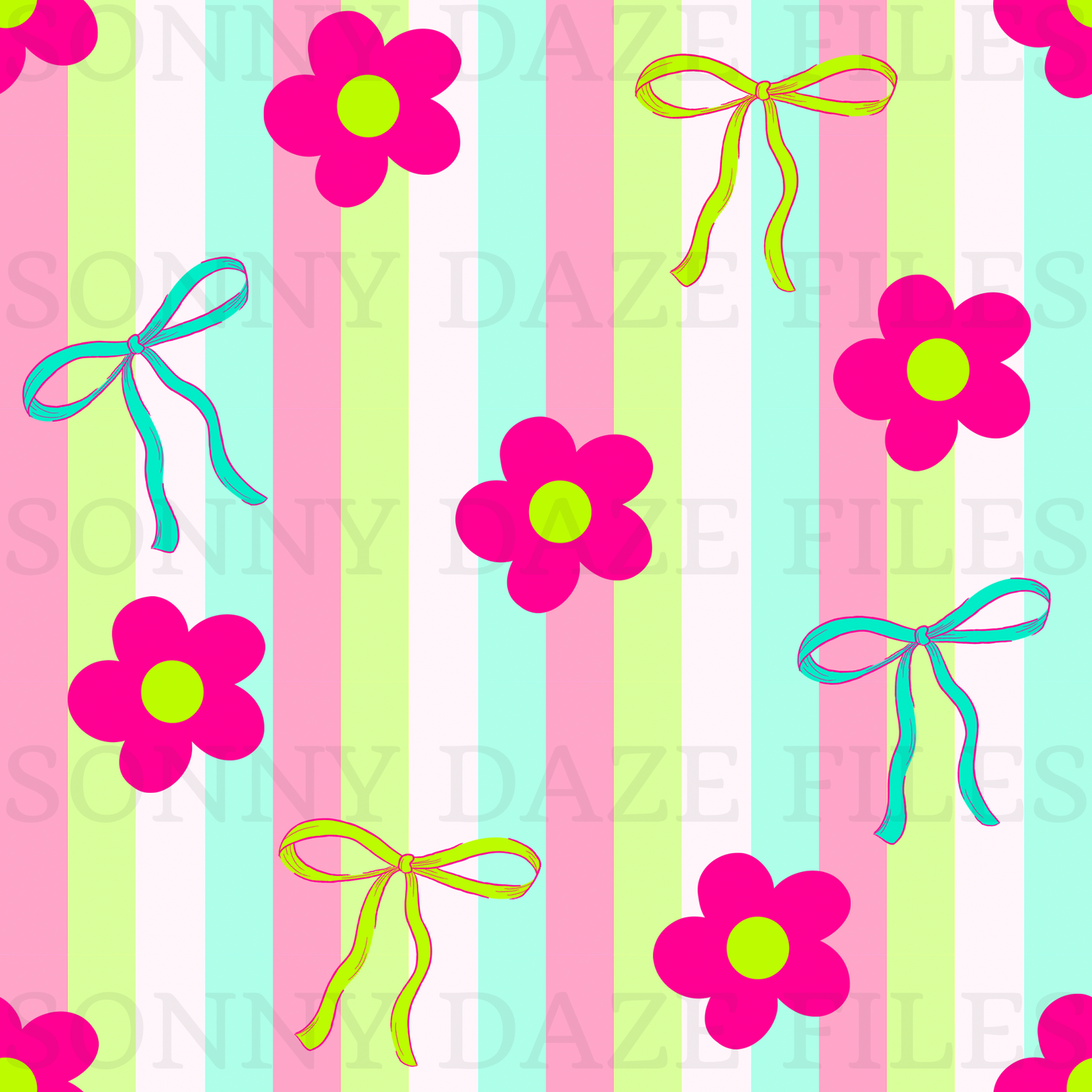 Flower and bows on stripes