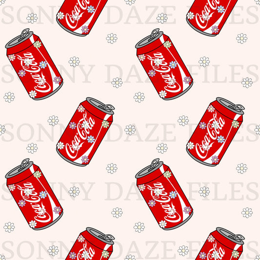 Red soda with flowers on can