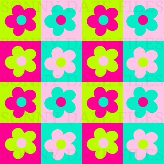Neon flower checkered
