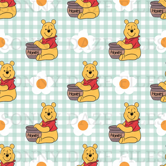 Honey bear floral gingham