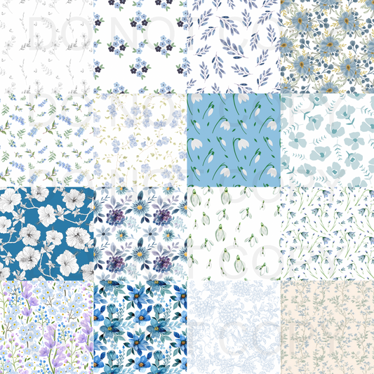 Blue floral checkered patchwork