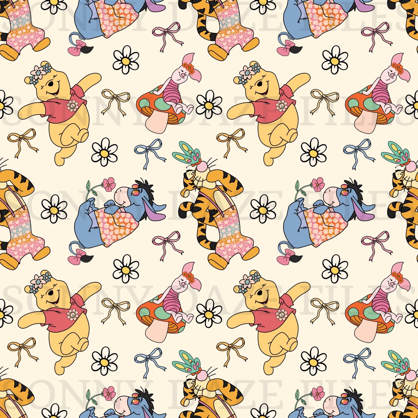 Honey bear and friends with flowers and bows