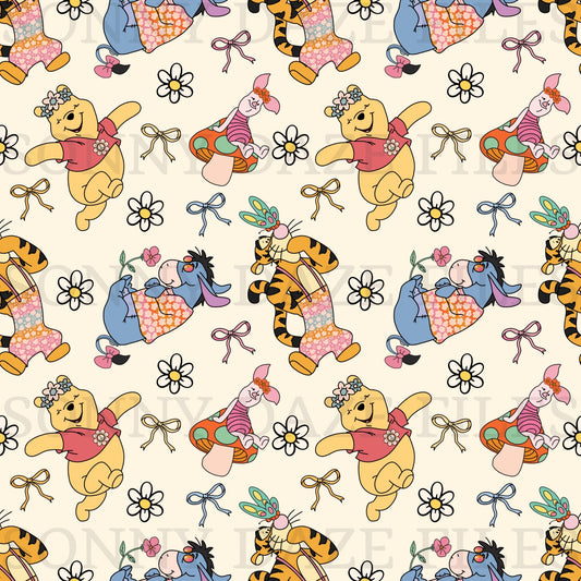 Honey bear and friends with flowers and bows
