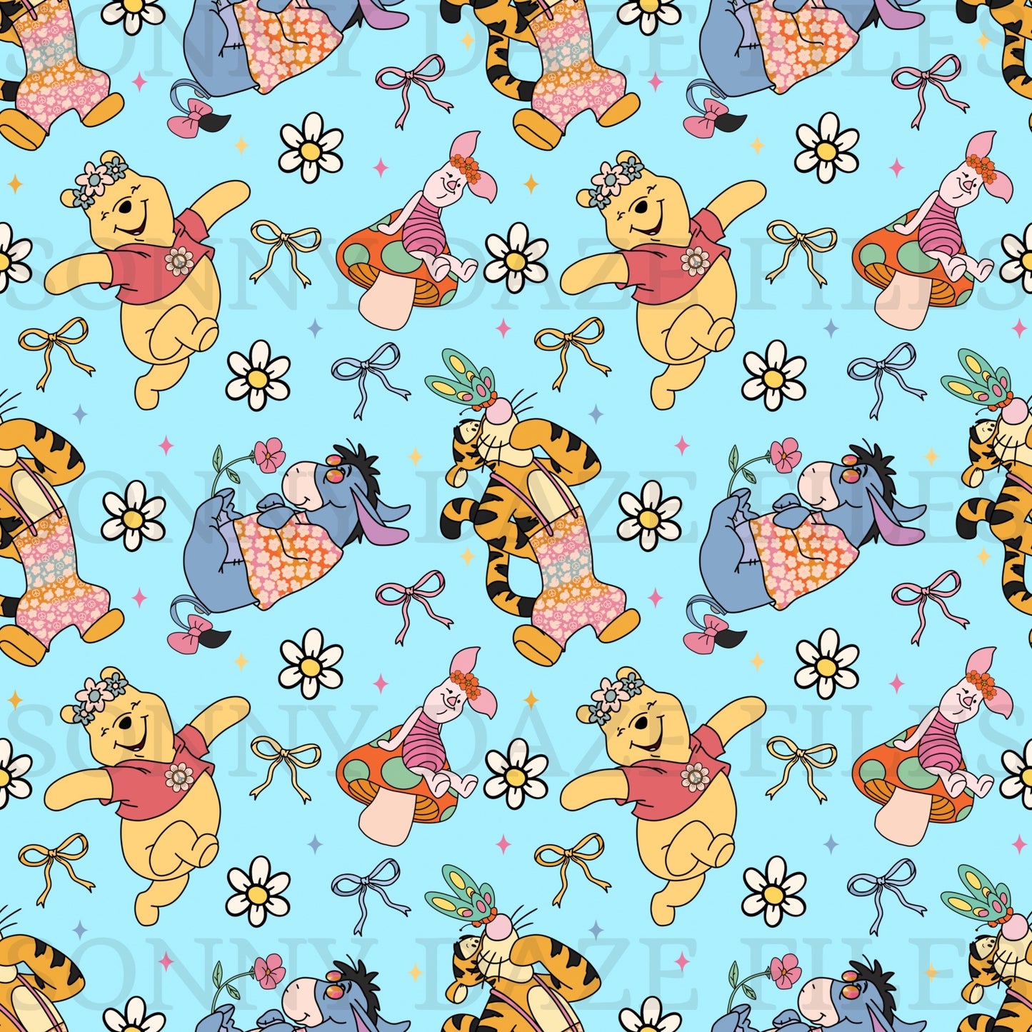 Honey bear & friends bows/flowers/stars