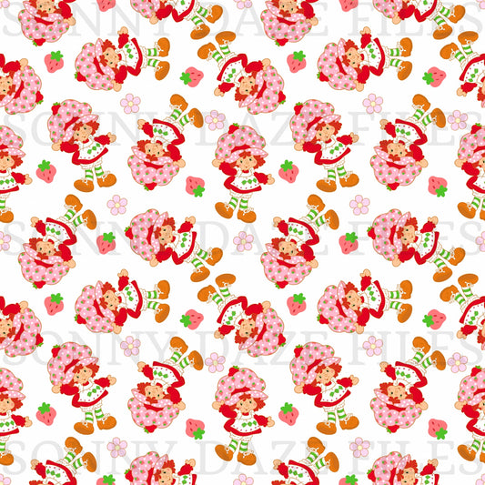 Strawberry girl with flowers and strawberries