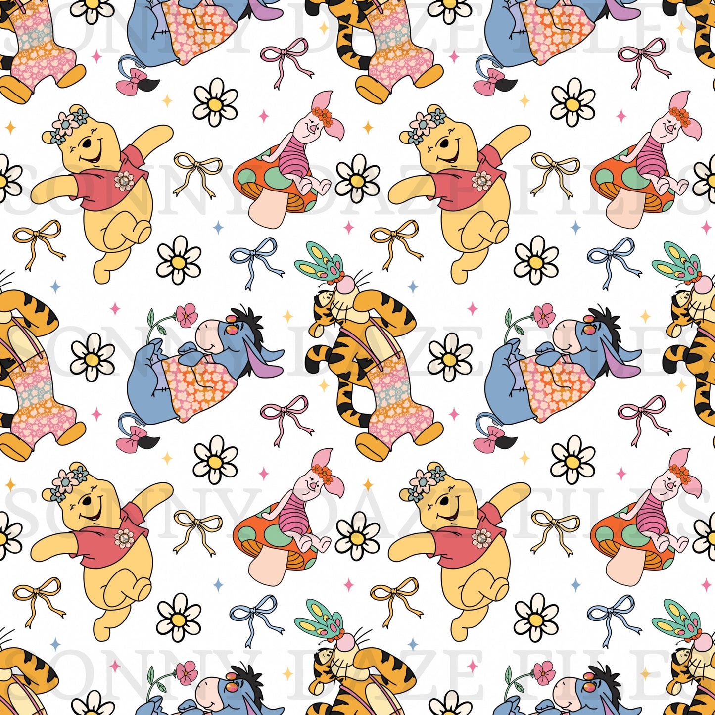 Honey bear & friends bows/flowers/stars