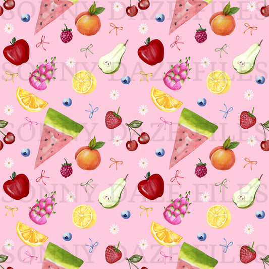 Fruits with bows and flowers