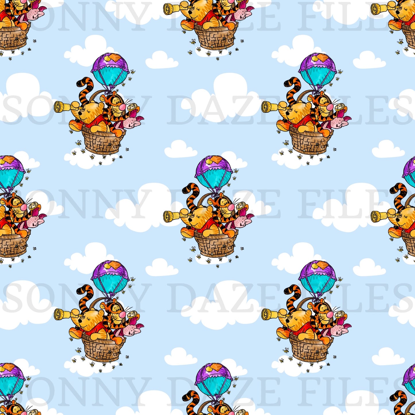 Yellow bear and friends hot air balloon
